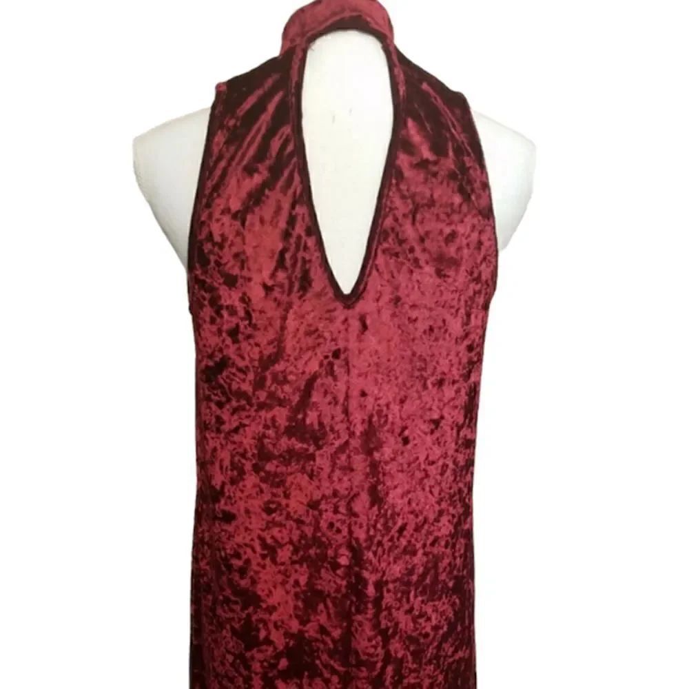 Altar’d State Burgundy Red Crushed Velvet Choker Dress Size Medium - Picture 5 of 13